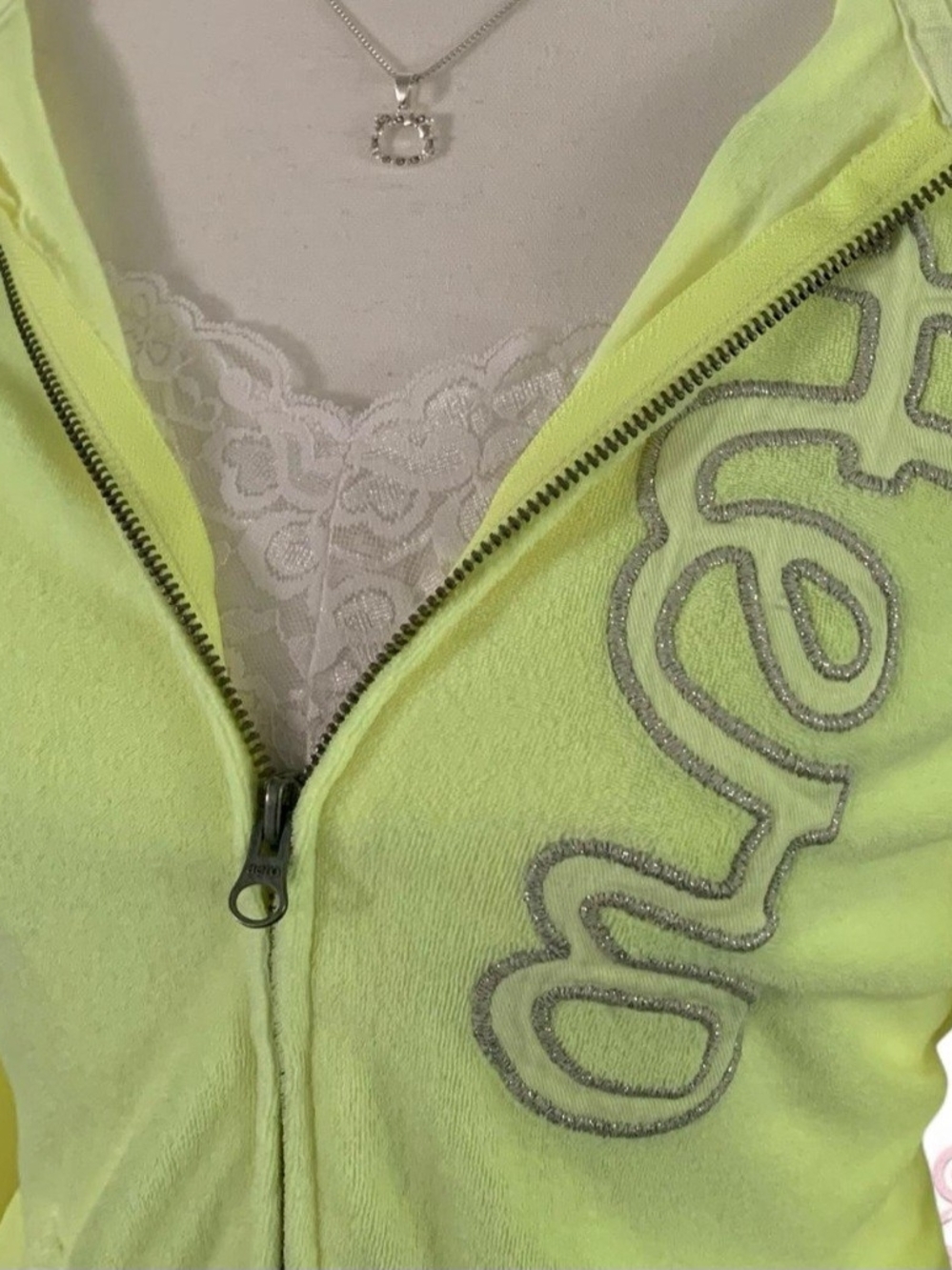 Vintage Aeropostale Yellow Zip-Up Hoodie with Glitter Script